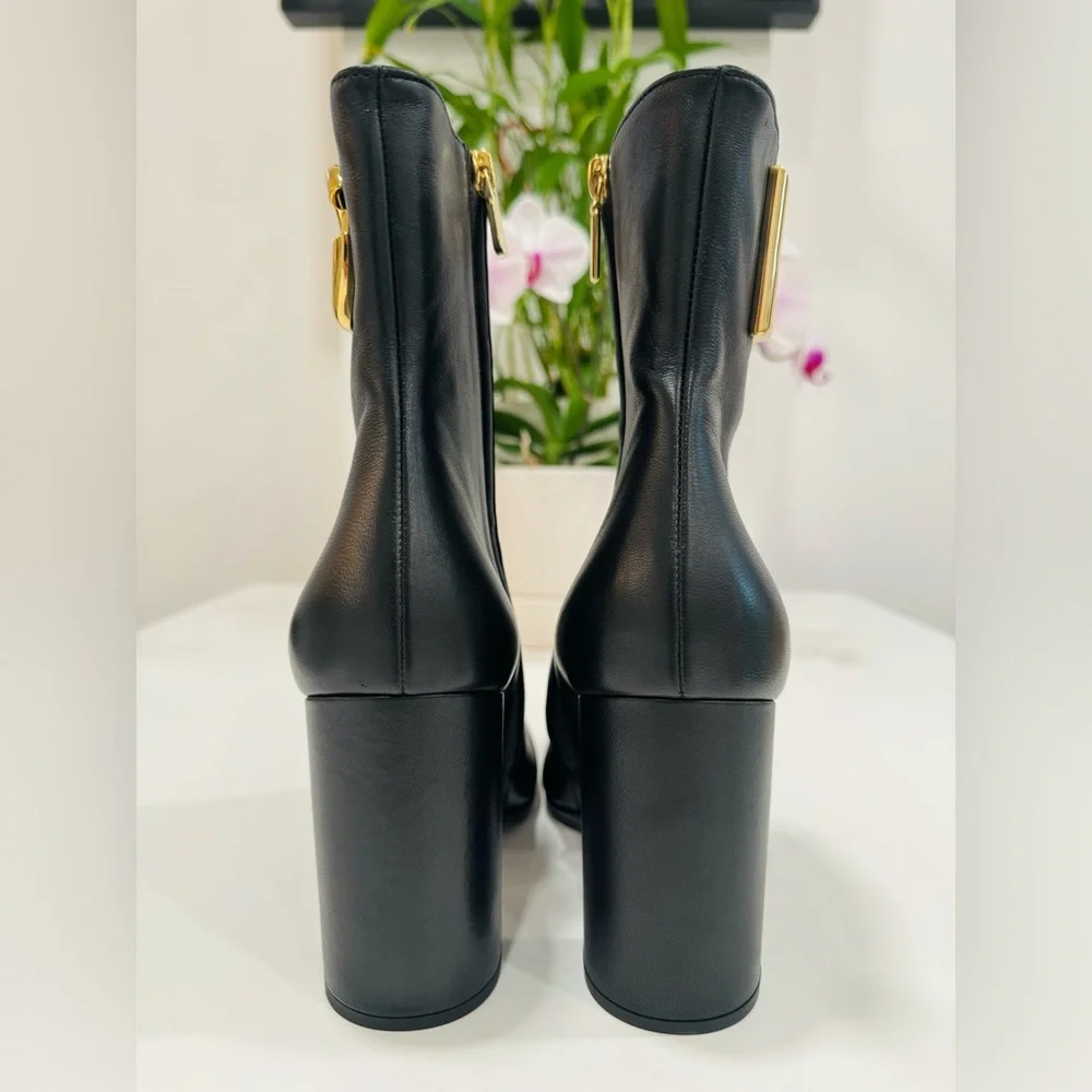 Dolce and Gabbana Gold Logo Black Nappa leather ankle boots